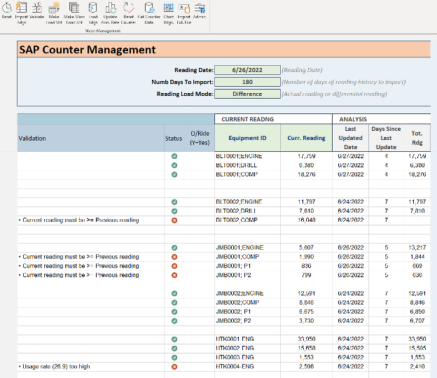 SAP Counter Management Excel